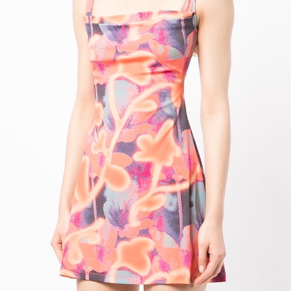 Miaou Abstract Floral Mini Dress in Orange and Purple